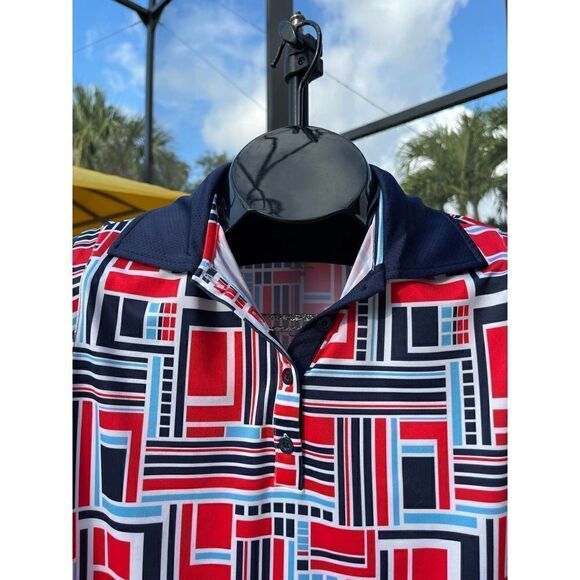 GGBlue Grace National Geometric Red Blue WhiteGolf Polo Tank Size M - Picture 2 of 8